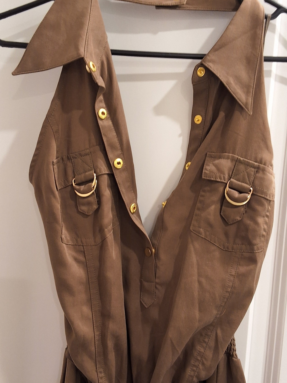 Cache Romper in Warm Brown with Gold Accents